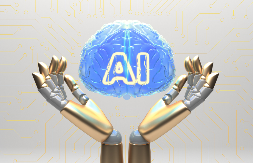 Mani robotiche che sorreggono un cervello con la scritta AI, simboleggiando il controllo e le alternative nell'intelligenza artificiale.