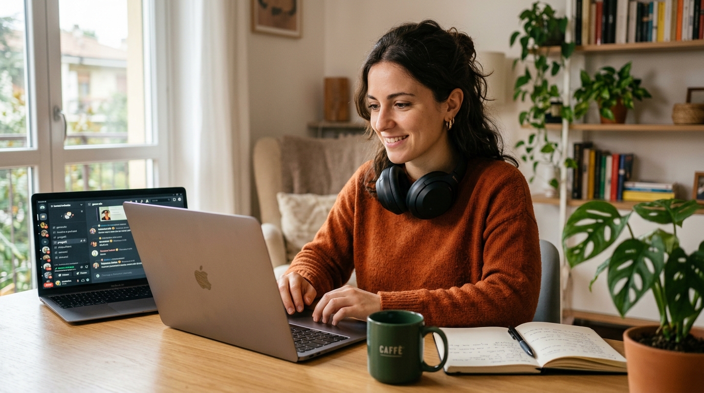 Assistente virtuale italiana partecipa a una community Discord per trovare clienti freelance nel 2026