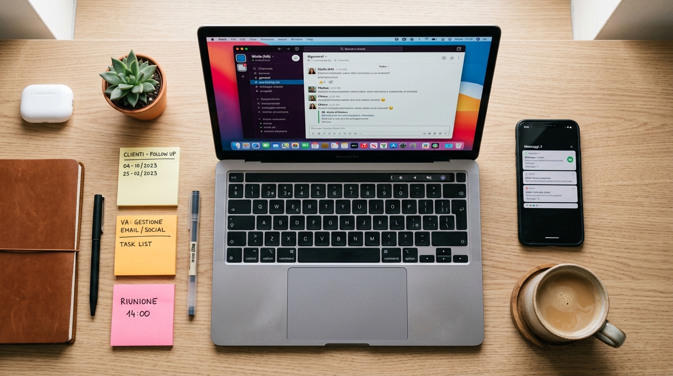 Community di assistenti virtuali italiane che collaborano online su piattaforme digitali per trovare clienti B2B