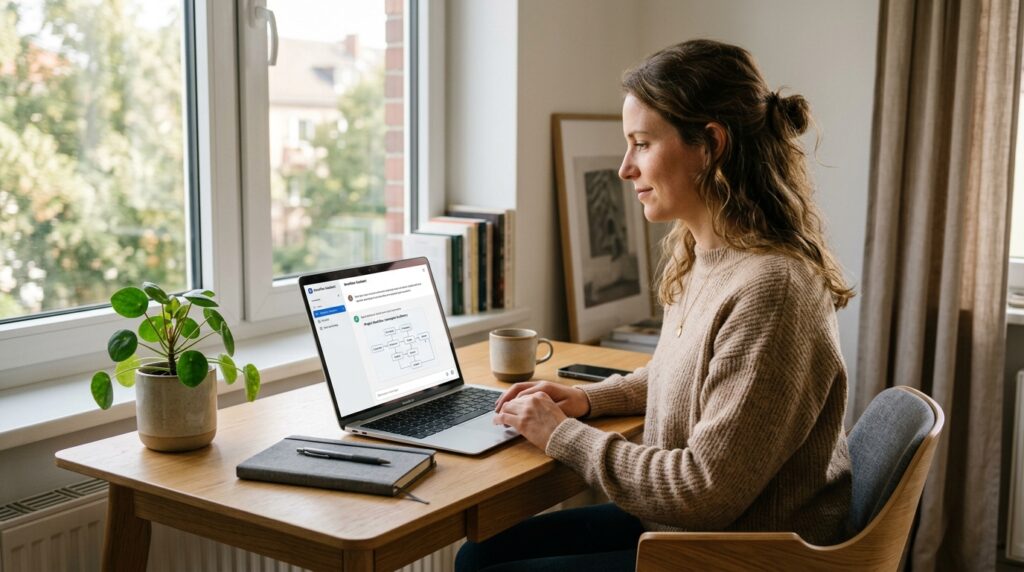 VA prompt specialist che lavora su workflow AI per PMI dal proprio home office